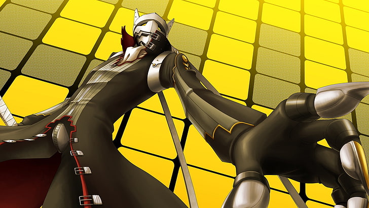 Persona series, Persona 4, yellow background, low angle view