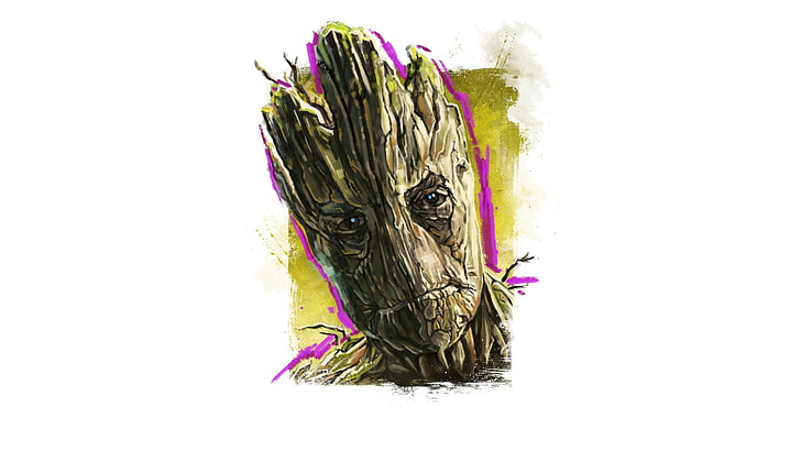 Groot portrait, Guardians of the Galaxy, white background, studio shot