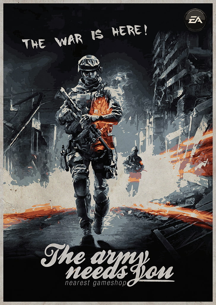 The Army needs you poster, Battlefield, Battlefield 3, text, western script