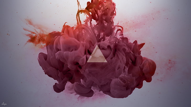 red liquid illustration, triangle, smoke, digital art, pink color