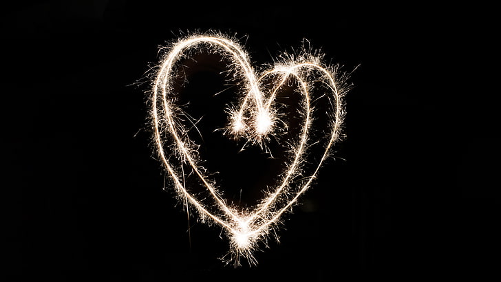 heart sparkler, motion, illuminated, celebration, firework, HD wallpaper