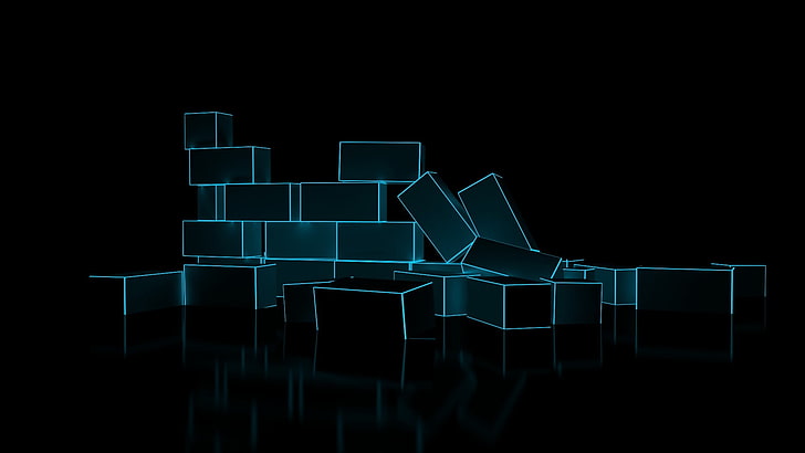 glow-in-the-dark bricks, digital art, minimalism, 3D, CGI, glowing