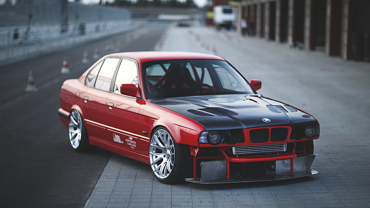red BMW E32 sedan, e34, cars, sports, land Vehicle, transportation, HD wallpaper