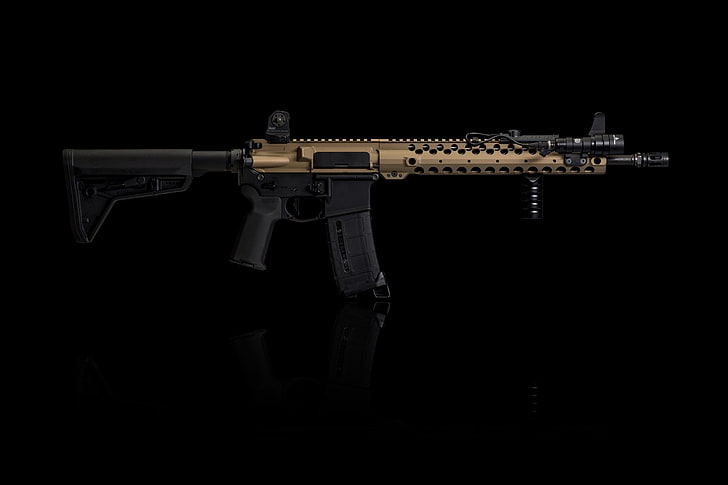 AR-15, weapon, gun, studio shot, black background, indoors, HD wallpaper