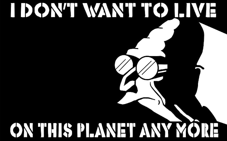 white and black I Don't want to live on this planet any more Futurama character illustration, HD wallpaper