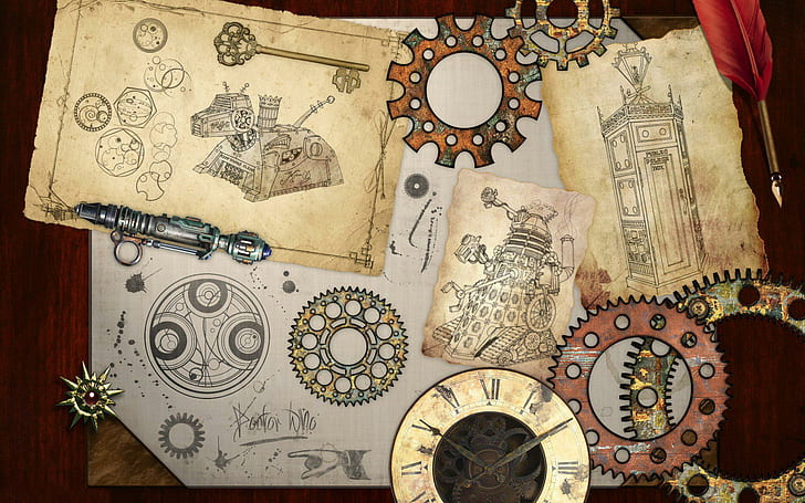 Doctor Who blueprints, assorted item lot, digital art, 1920x1200