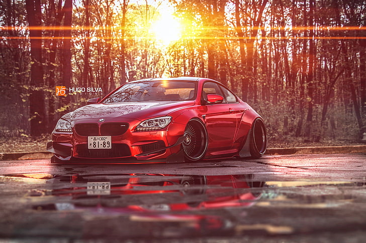 red BMW coupe, photoshop, BMW M6, Coupe F13, body kit, mode of transportation, HD wallpaper