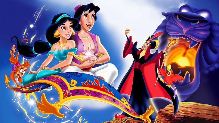 Aladdin Princess Jasmine Wizard Jafa And Parrot Lago Wallpaper Hd For Desktop Full Screen 1920×1080