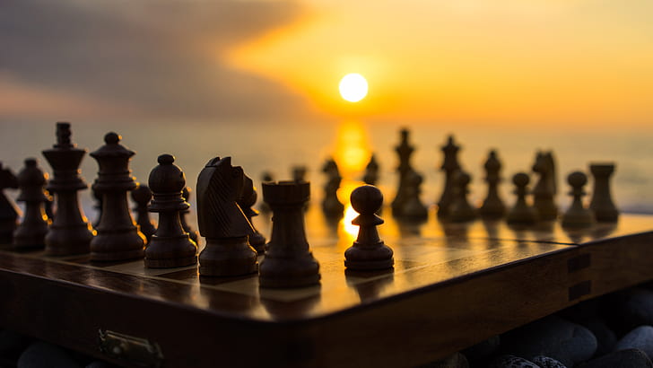 board game, chess, chessboard, games, sunset, tabletop game, HD wallpaper