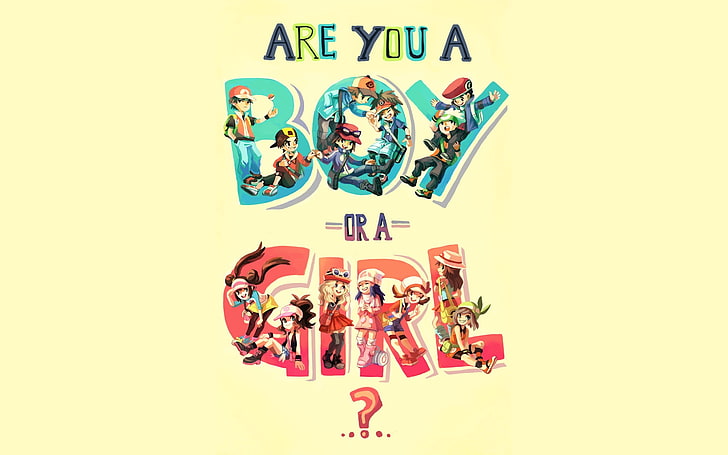 are you a boy or a girl text, Pokémon, Red (Pokemon), May (pokemon), HD wallpaper