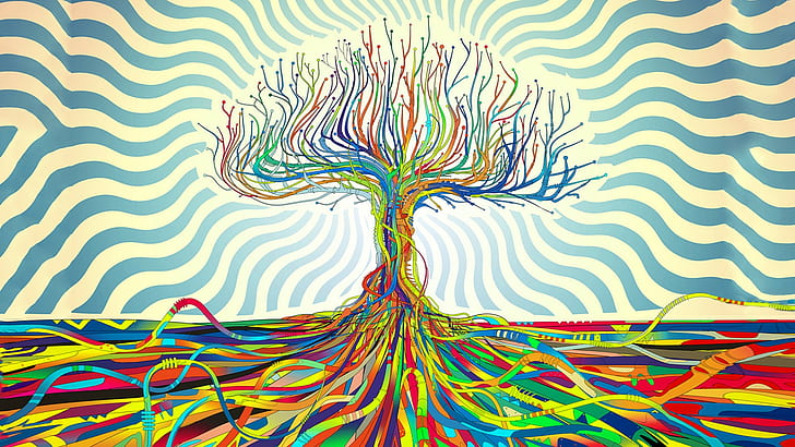 abstract, Matei Apostolescu, psychedelic, Trees, Wires