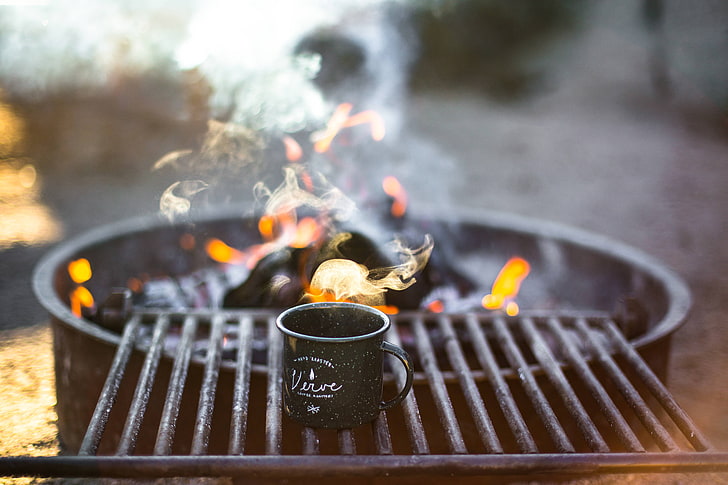 white and black cup, barbecue, fire, flames, fire - Natural Phenomenon