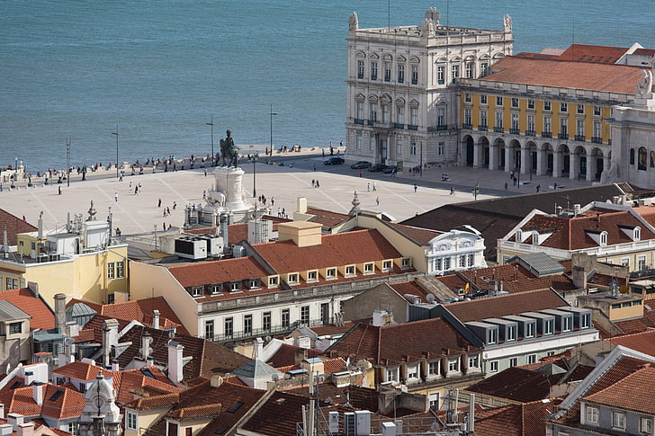 Cities, Lisbon, City, House, Monument, Portugal, Praça do Comércio, HD wallpaper