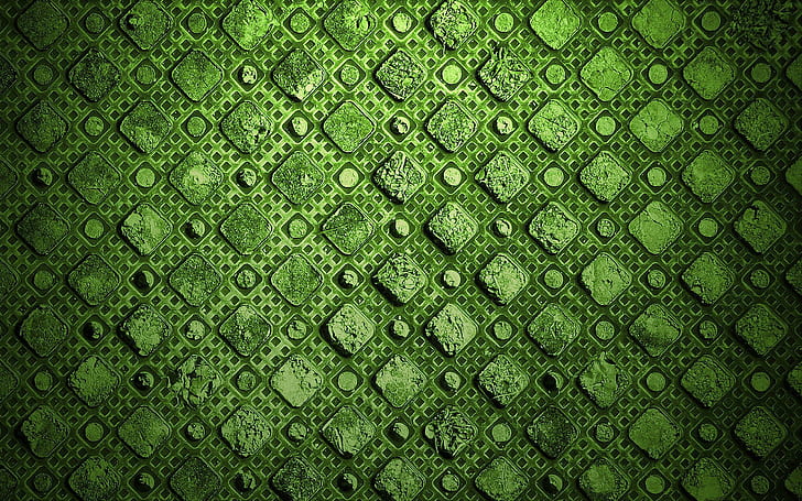 Circles and squares pattern, green surface, digital art, 2560x1600, HD wallpaper