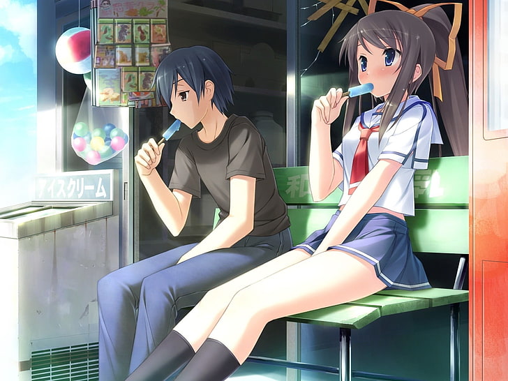 Anime Couple Sitting On Bench gambar ke 17