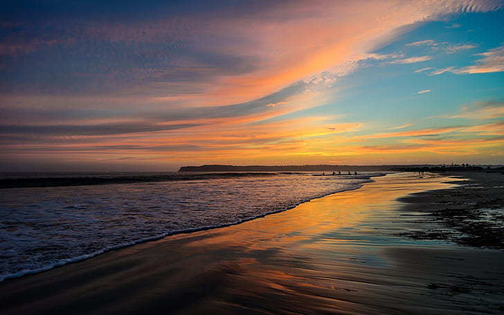 San Diego, California, USA, beach, ocean, sunset, seashore photo, HD wallpaper