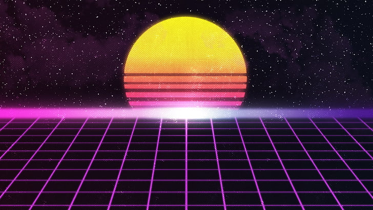yellow and pink moon illustration, New Retro Wave, Retro style