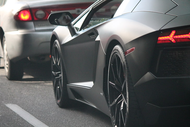 HD wallpaper: matte black Lamborghini sports car, lights, wheel, supercar,  land Vehicle | Wallpaper Flare