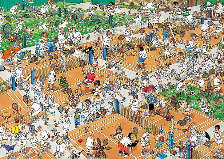 Mad Magazine, artwork, tennis courts, large group of people