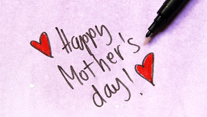 Happy Mother's Day, pen, love hearts, black marker, HD wallpaper