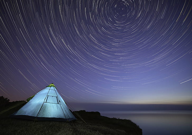 time lapse during nighttime, Teepee, View, Fedw Fawr, Anglesey