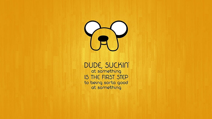 Jake illustration with text overlay, anime, yellow, quote, Jake the Dog, HD wallpaper