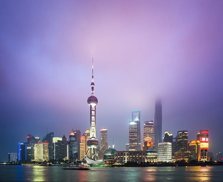 Shangai the bund skyline, Night, landmark, China