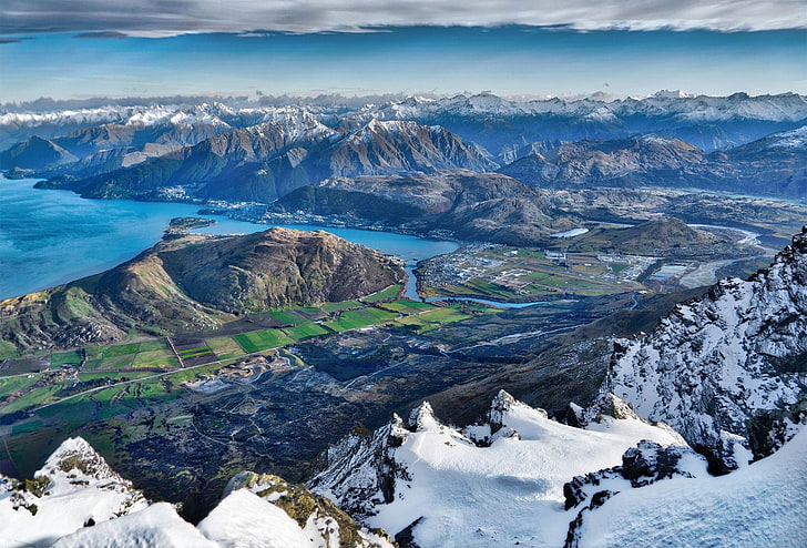 Cities, Queenstown (New Zealand), Aerial, Landscape, Winter, HD wallpaper