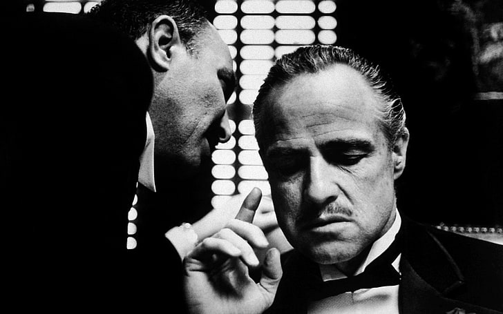 monochrome, movies, Vito Corleone, Marlon Brando, The Godfather