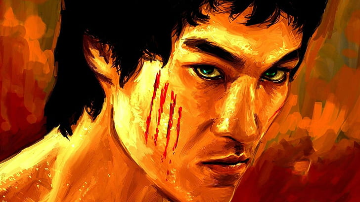 Bruce Lee, artwork, blood