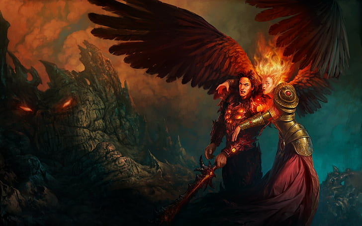 Heroes of Might and Magic, artwork, fantasy art, angel, wings, HD wallpaper