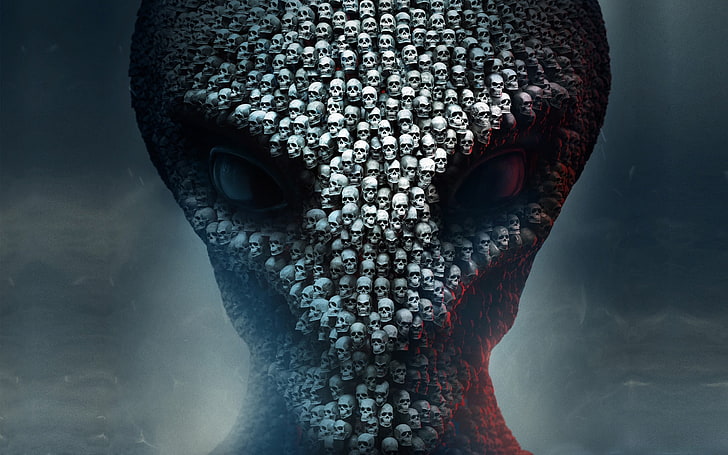 alien illustration, skull, eyes, XCOM 2, close-up, one animal