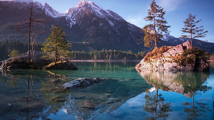 reflection, hintersee, ramsau, germany, bavaria, lake, ramsau bei berchtesgaden, HD wallpaper