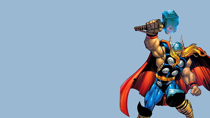 Thor, John Romita Jr., blue background, illustration, Marvel Comics, HD wallpaper