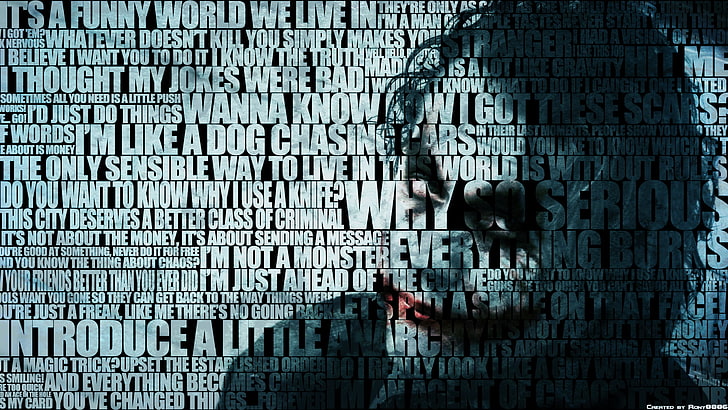 The Joker illustration, text, the inscription, Batman, quotes