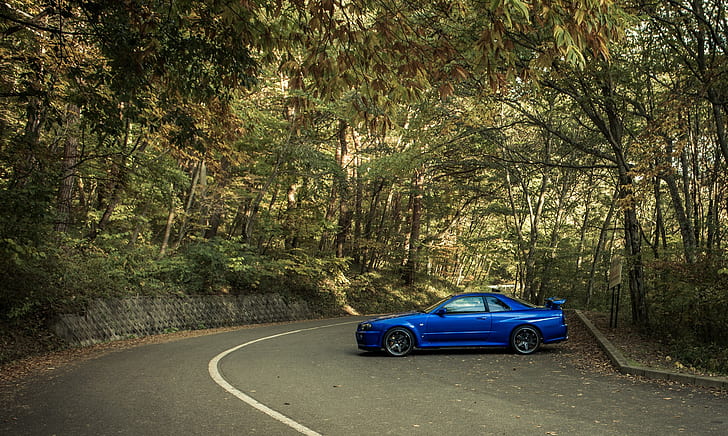 Nissan Skyline GTR blue, r34, JDM, Tuning, profile, HD wallpaper