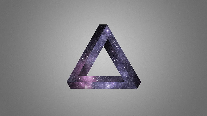 purple nebula triangle logo, abstract, optical illusion, Penrose triangle, HD wallpaper