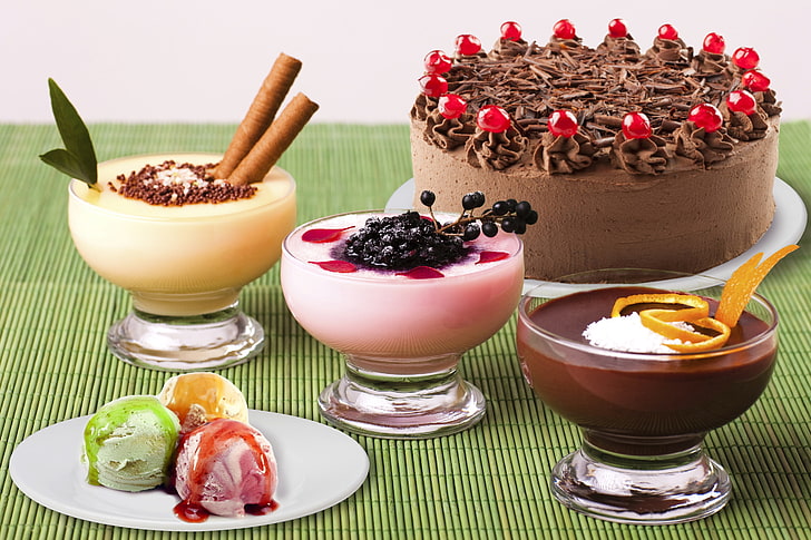 assorted-variety of desserts, food, ice cream, sweets, cake, chocolate