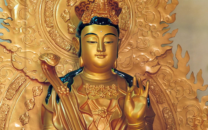 Gold Body Buddha, hindu god figurine, Lord Buddha, golden, art and craft, HD wallpaper