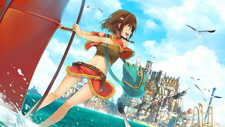 surfing water sea city amy suisei no gargantia anime girls anime suisei no gargantia manga, HD wallpaper