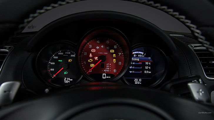 black speedometer gauge, Porsche Boxter, car, mode of transportation