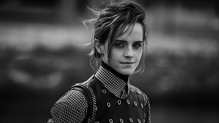 Emma Watson, women, monochrome, portrait, headshot, young adult, HD wallpaper