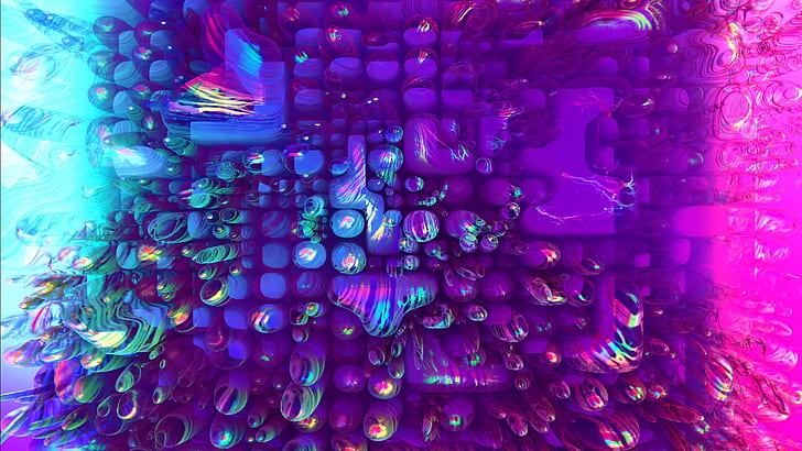blue, purple, violet, magenta, colorful, neon, bubble, 3d, HD wallpaper