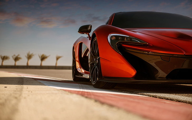 red and black corded device, McLaren, McLaren P1, car, red cars, HD wallpaper
