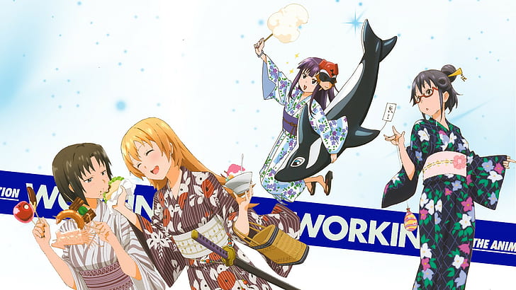 Working!!, anime girls, Yamada Aoi, Todoroki Yachiyo, Shirafuji Kyouko, HD wallpaper