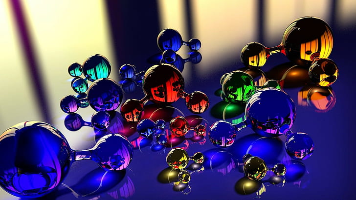 Colorful, Glass, molecules, orb, 3D, 1920x1080, 4k pics, HD wallpaper