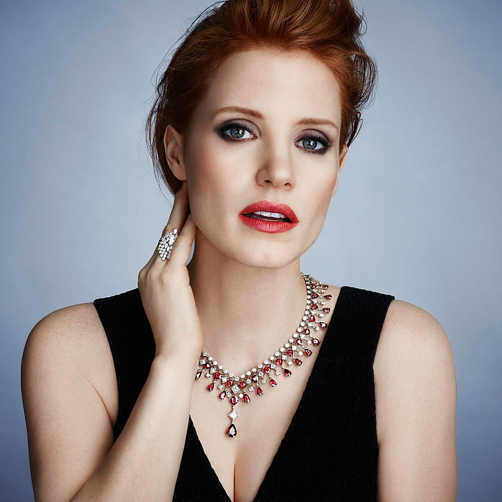 Jessica Chastain, actress, green eyes, redhead, red lipstick