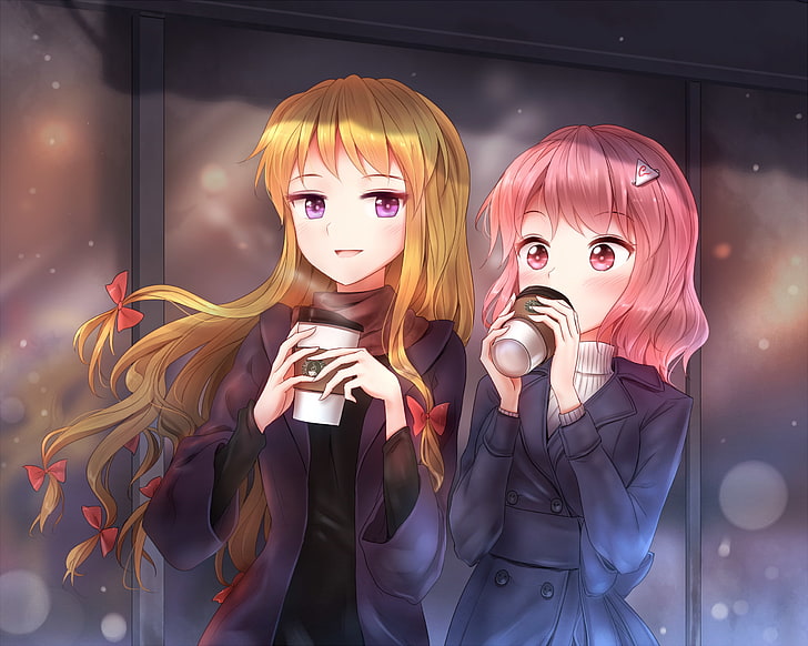 Hd Wallpaper Anime Anime Girls Coffee Long Hair Blonde Pink