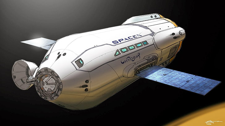 spaceship, artwork, SpaceX, satellite, air vehicle, transportation