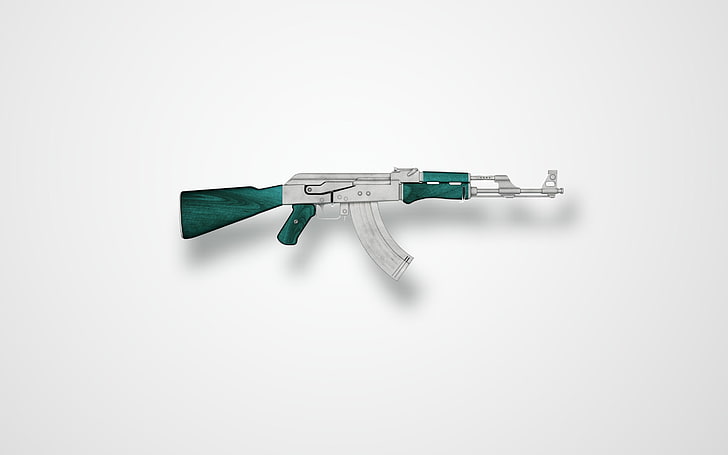 AK 47, white, simple, render, Zomb, silver background, studio shot
